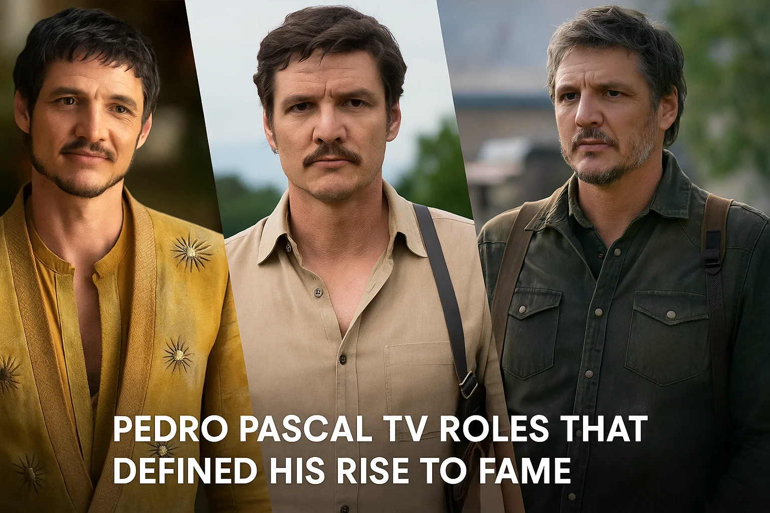 A collage of a man in three distinct television roles, showcasing his transformation from fantasy to drama and action.